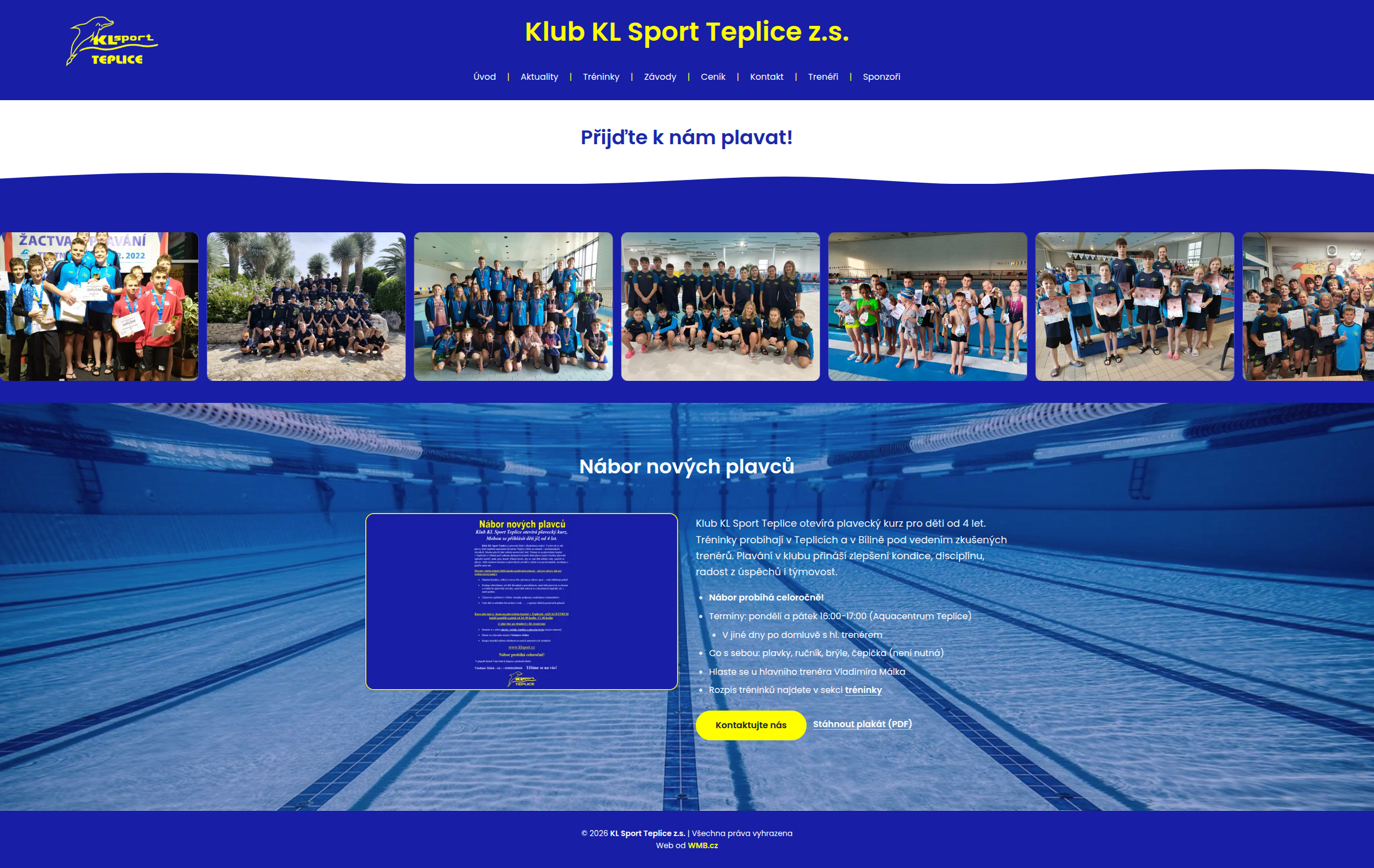 Ukázka webu plaveckého klubu KL Sport